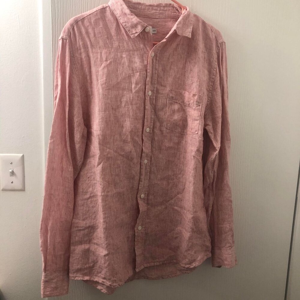 Onia Striped Red and White Men's Linen Button Down Shirt Sz M